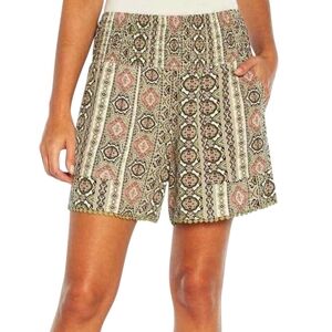 Three Dots 'Green Print Tiles' Super High Rise 4-1/2" Rayon Gauze Shorts - Sz M
